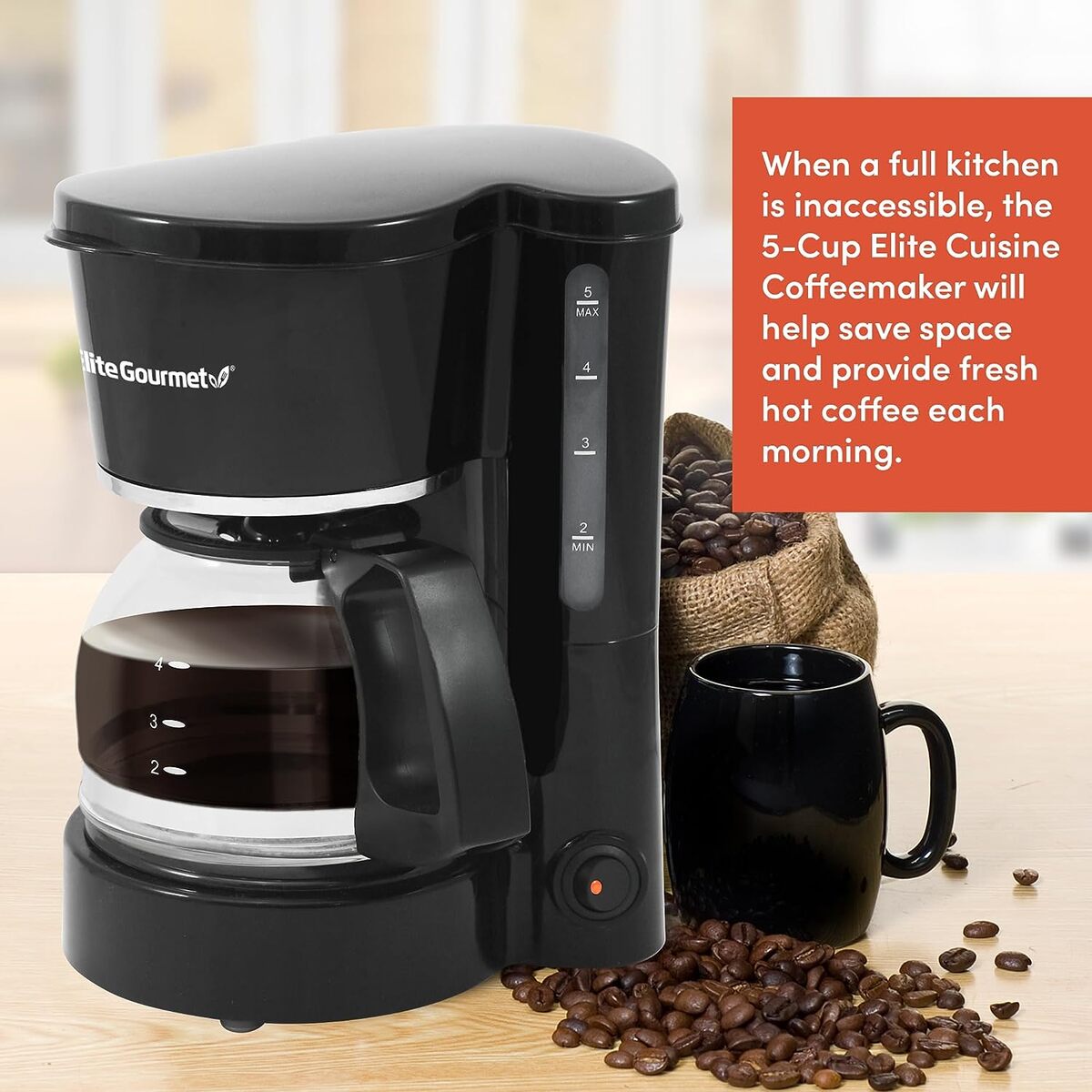 Elite Gourmet 5 cup Coffeemaker with Pause & Serve