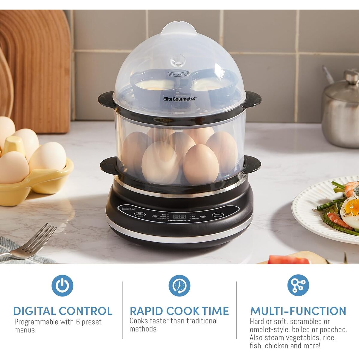 Elite Gourmet 2 Tier Programmable 14 Egg Cooker