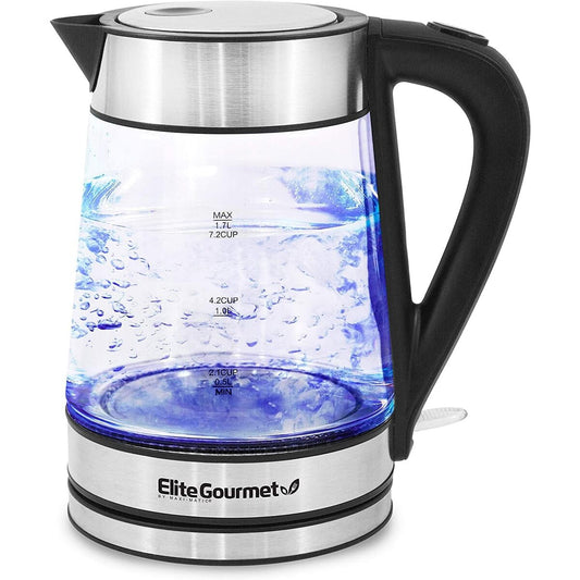 Elite Gourmet 1.7 Liter Cordless Stainless Steel Water Kettle with Blue Light