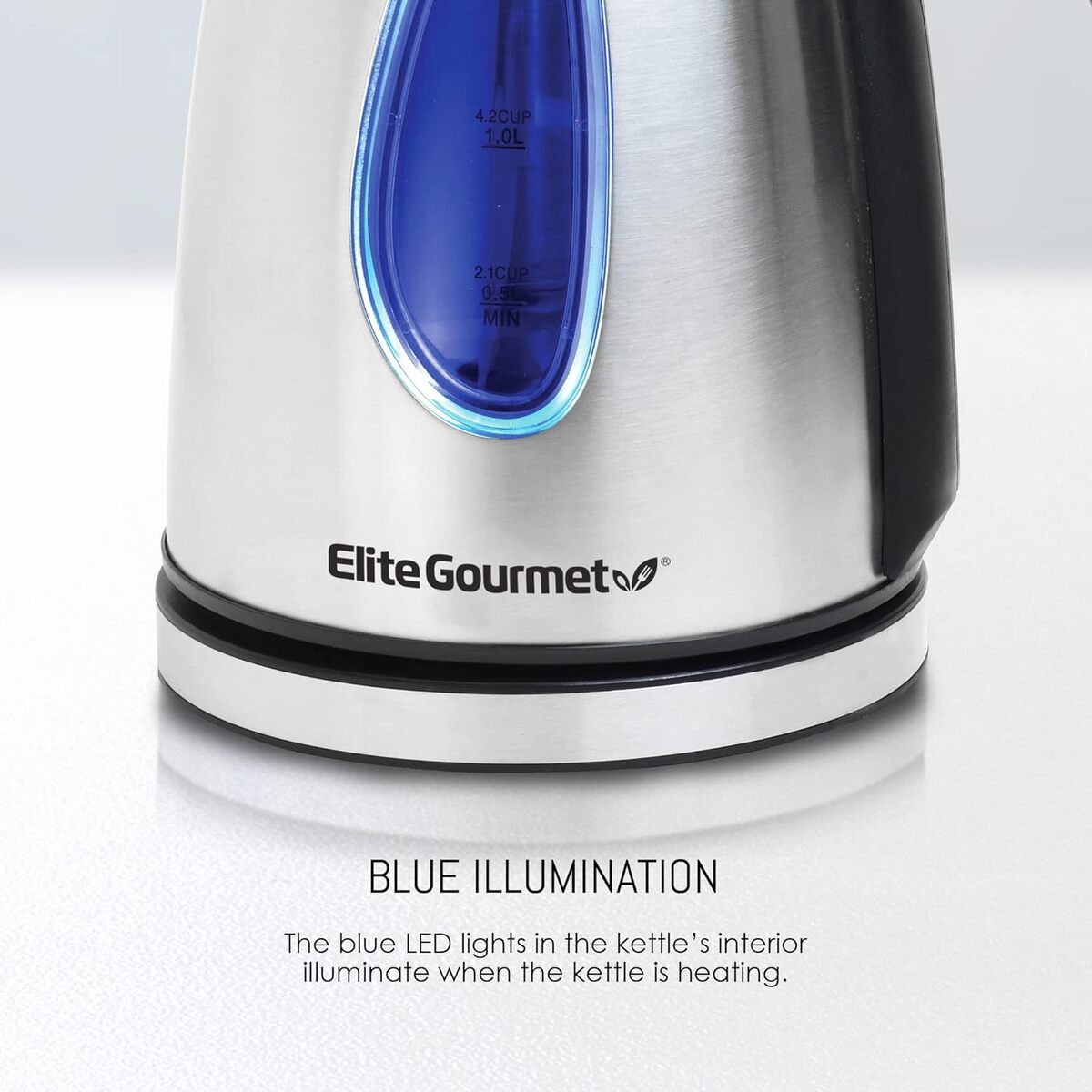 Elite Gourmet 1.7 Liter Stainless Steel Cordless Water Kettle with Blue Light