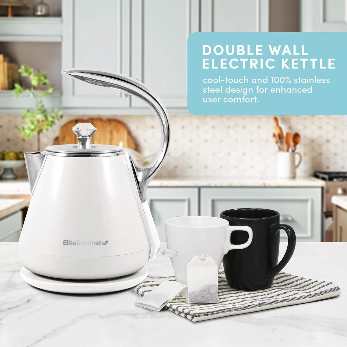 Elite Gourmet 1.2L Cool Touch Electric Kettle with Diamond Accents