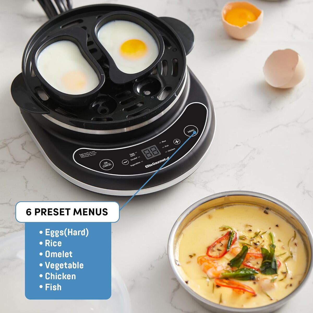 Elite Gourmet 2 Tier Programmable 14 Egg Cooker