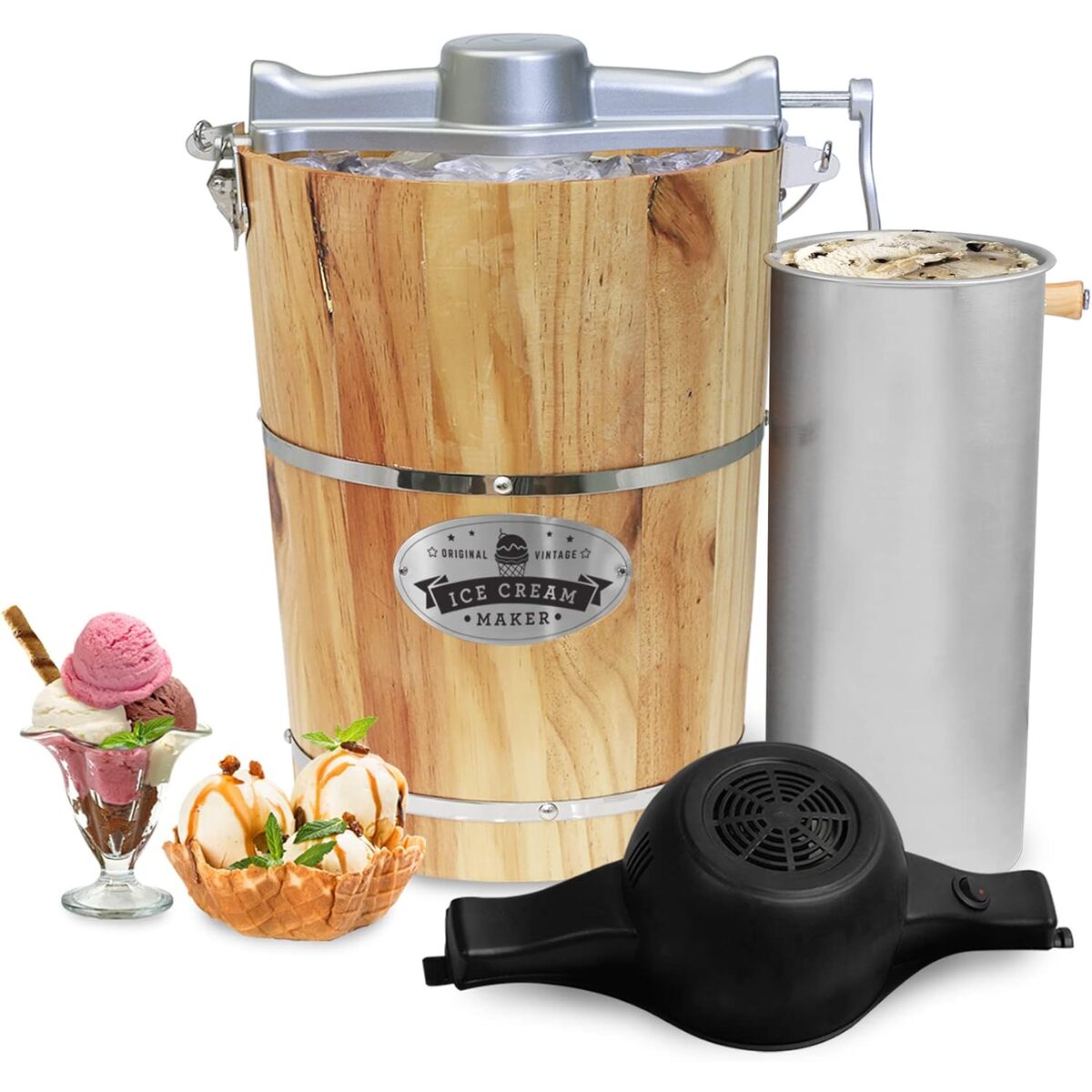 Elite Gourmet 6 Quart Electric / Manual Old Fashioned Ice Cream Maker