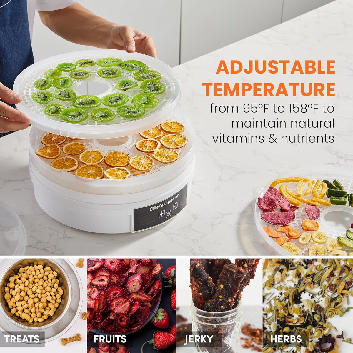 Elite Gourmet 5 Tray Digital Food Dehydrator with Temp / Timer, PP Trays