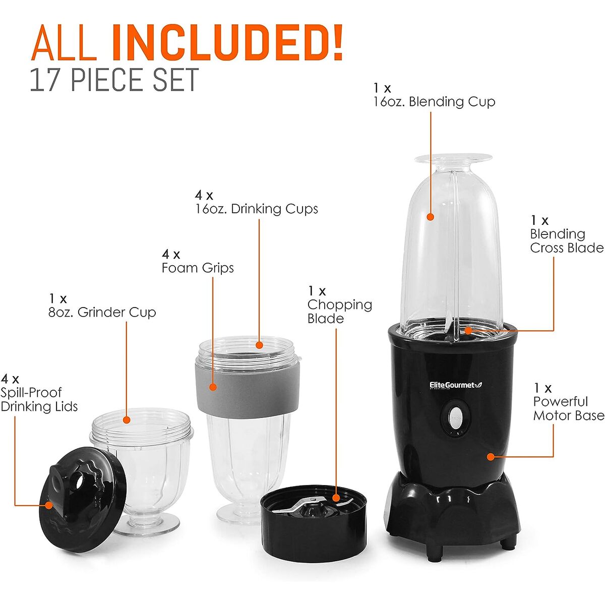 Elite Gourmet 17 Piece Personal Blender