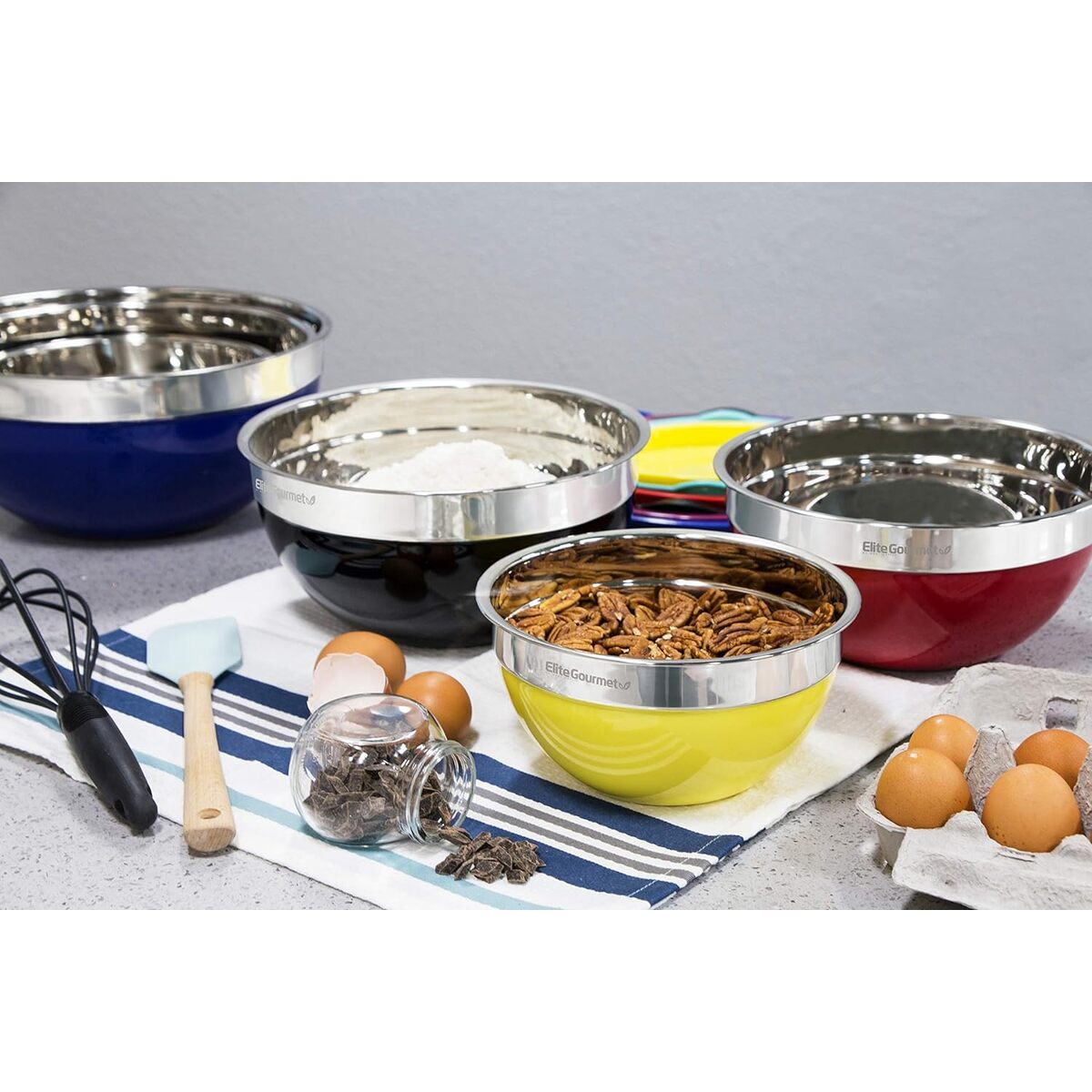 Elite Gourmet 12 pc Colored Mixing Bowls