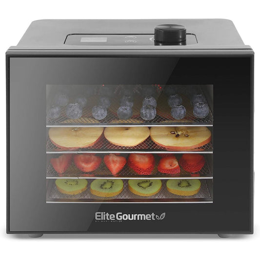 Elite Gourmet 4 Tray Stainless Steel Digital Food Dehydrator with Timer & Temp Controls