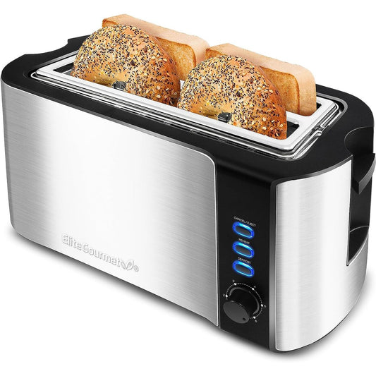 Elite Gourmet 4 Slice Long Slot Stainless Steel Toaster