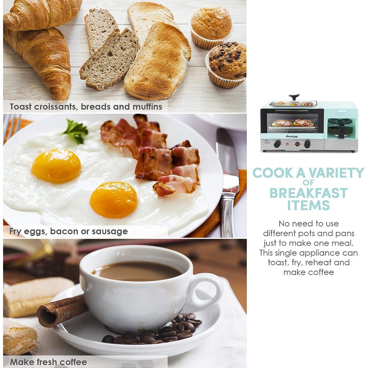 Elite Gourmet 3 in 1 Deluxe Breakfast Station