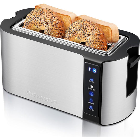 Elite Gourmet 4 Slice Stainless Steel Long Slot Toaster with Touch Screen