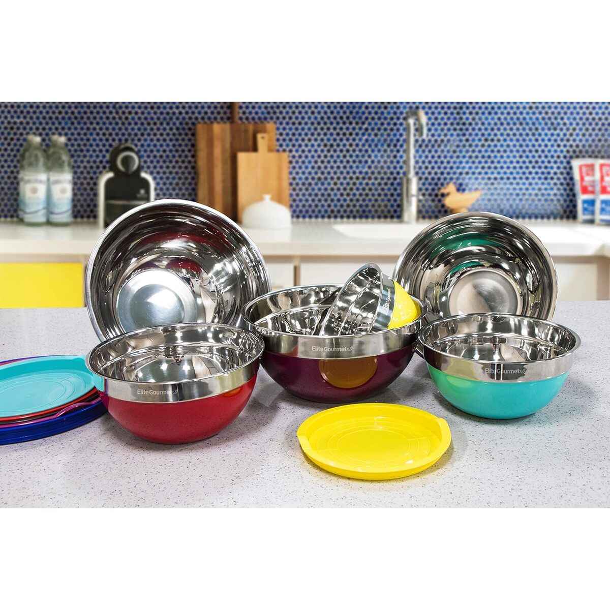 Elite Gourmet 12 pc Colored Mixing Bowls