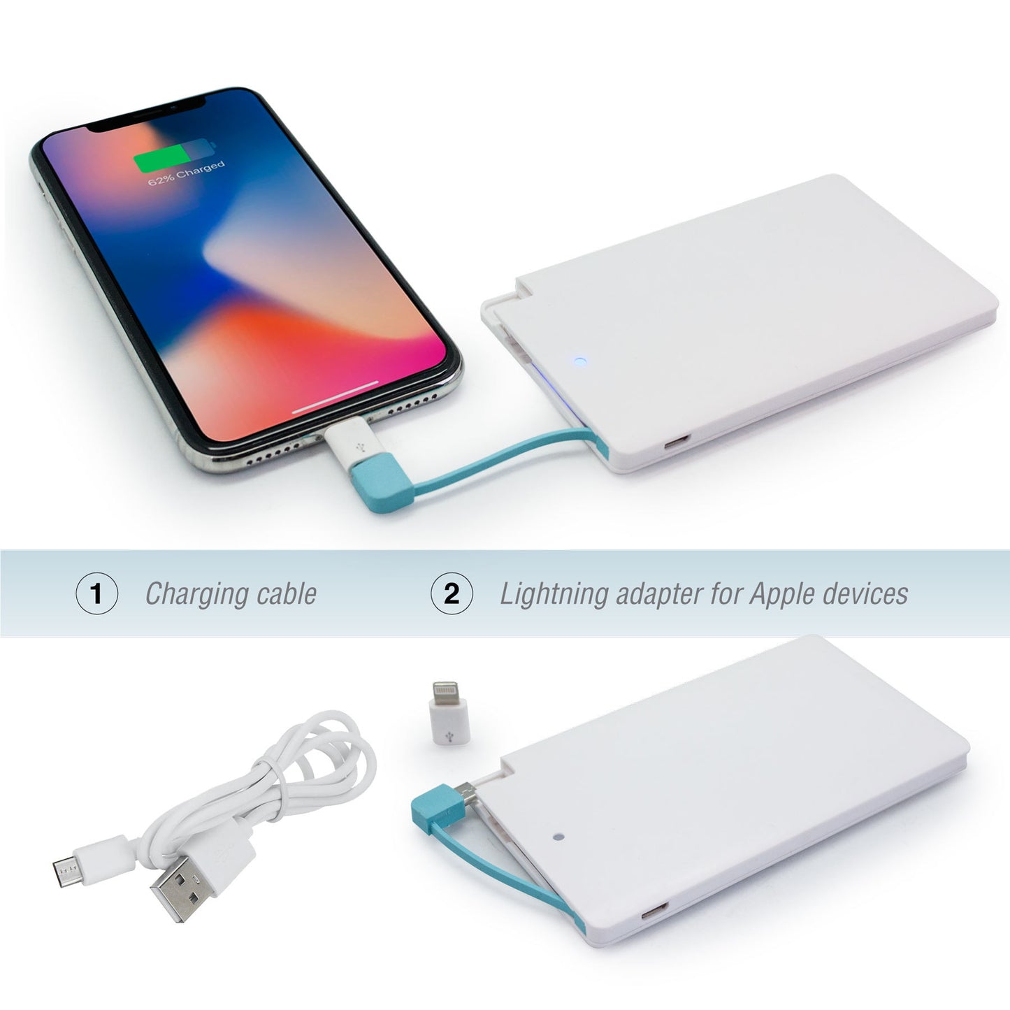 Emory 2500 mAh Slim Portable Power Bank with Cable