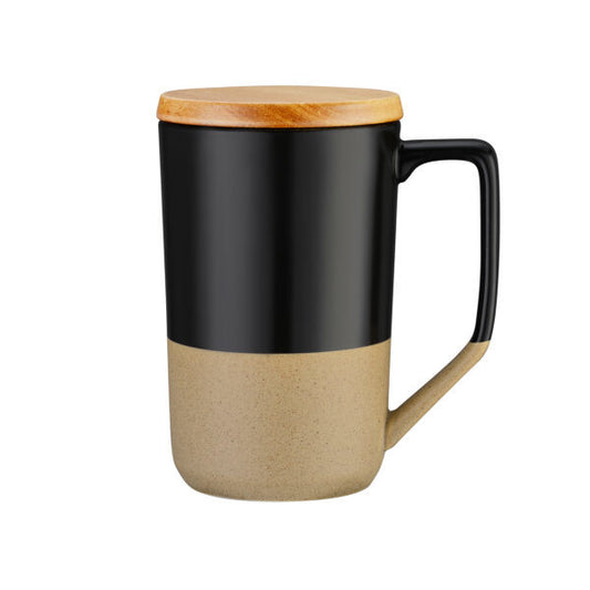 Caledon 15 oz Two Tone Tea and Coffee Ceramic Mug with Wood Lid