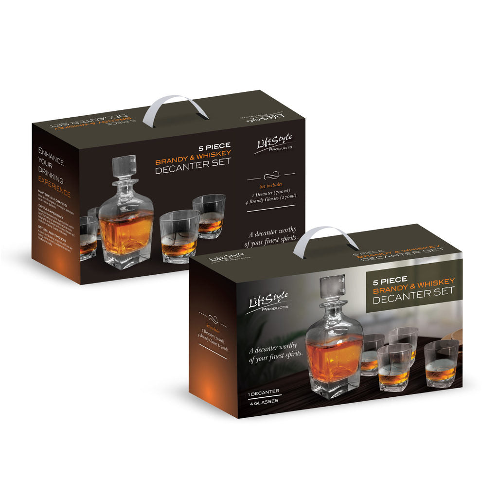 LifeStyle Products 5 pc Brandy and Whiskey Decanter Set
