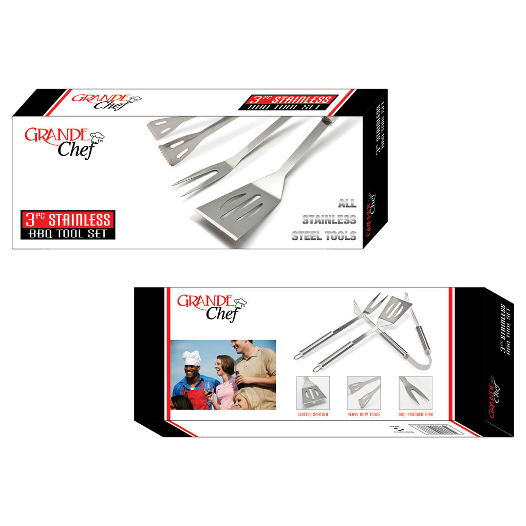 Grande Chef 3 pc Stainless Steel BBQ Tool Set