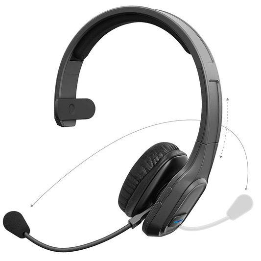 Car and Driver Noise-Cancelling Wireless Headset with Reversible Microphone Arm