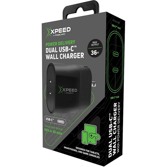 Chargeworx Dual USB-C Wall Charger w/Power Delivery, Black