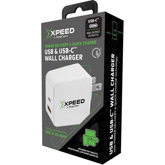 Chargeworx Quick Charge Dual USB-C & USB Wall Charger w/Power Delivery