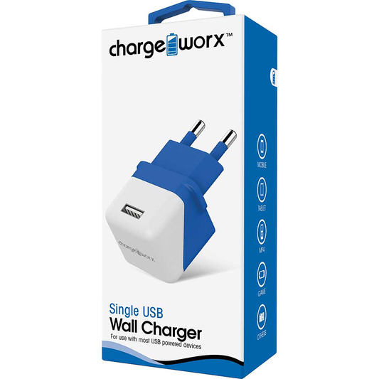 Chargeworx USB Wall Charger, Blue
