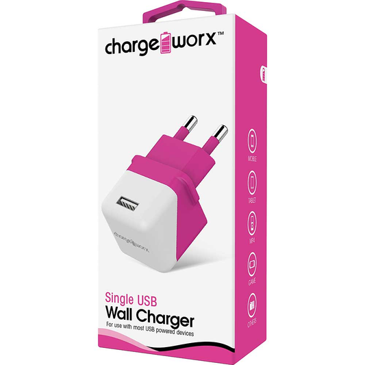 Chargeworx USB Wall Charger, Pink