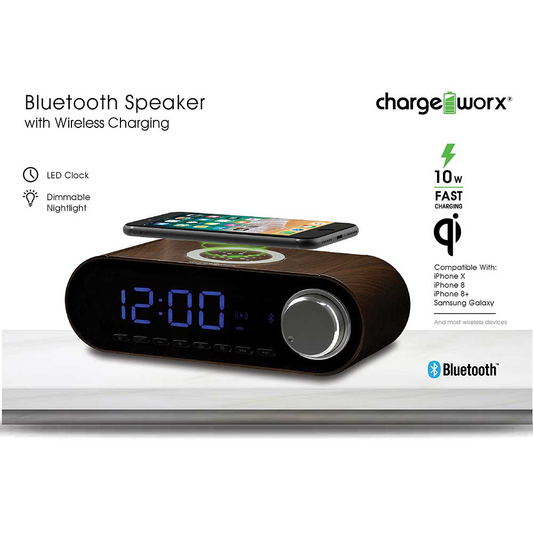 Chargeworx Speaker System with Wireless Charging, Wood