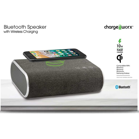 Chargeworx Bluetooth Speaker with Wireless Charging, Grey
