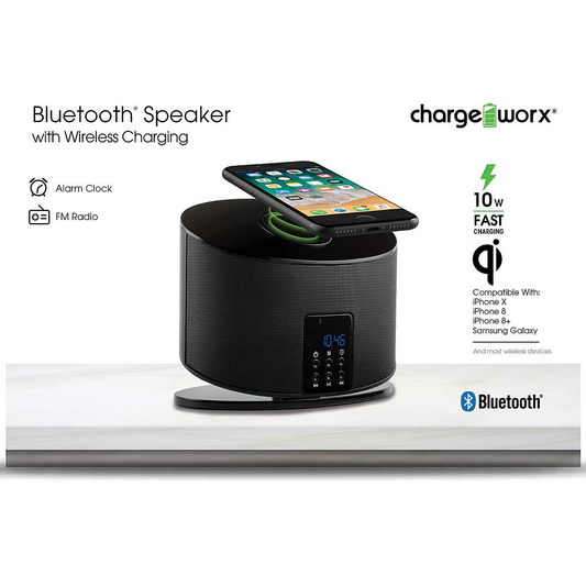 Chargeworx Bluetooth Speaker with Wireless Charging, Black