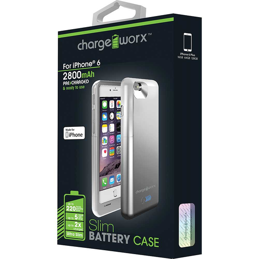Chargeworx 2800 mAh Battery Case for iPhone 6, Silver