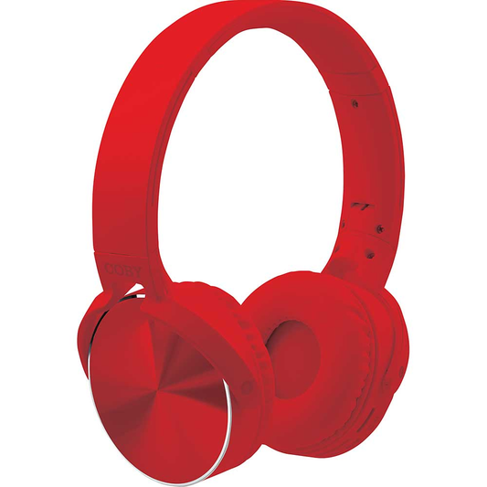 Coby Wireless Metal Folding Headphones, Red