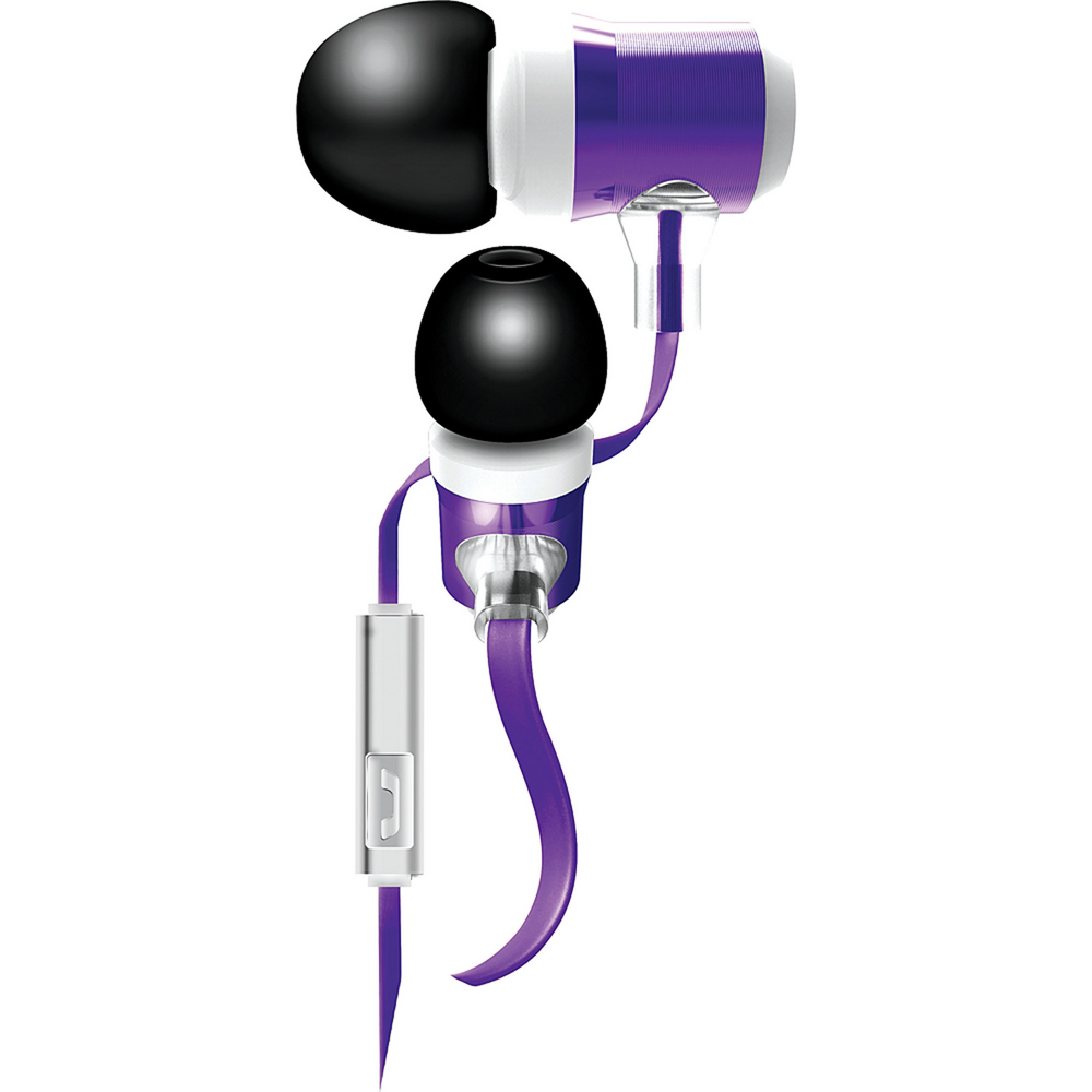 Coby Tangle-Free Flat Cable Metal Stereo Earbuds, Violet