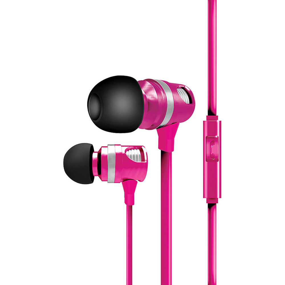 Coby Tangle-Free Flat Cable Metal Stereo Earbuds, Pink