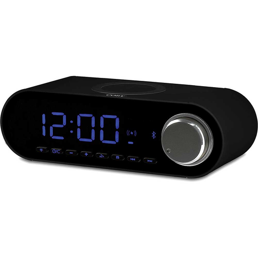 Coby Bluetooth Clock Radio with Wireless Charger, Black