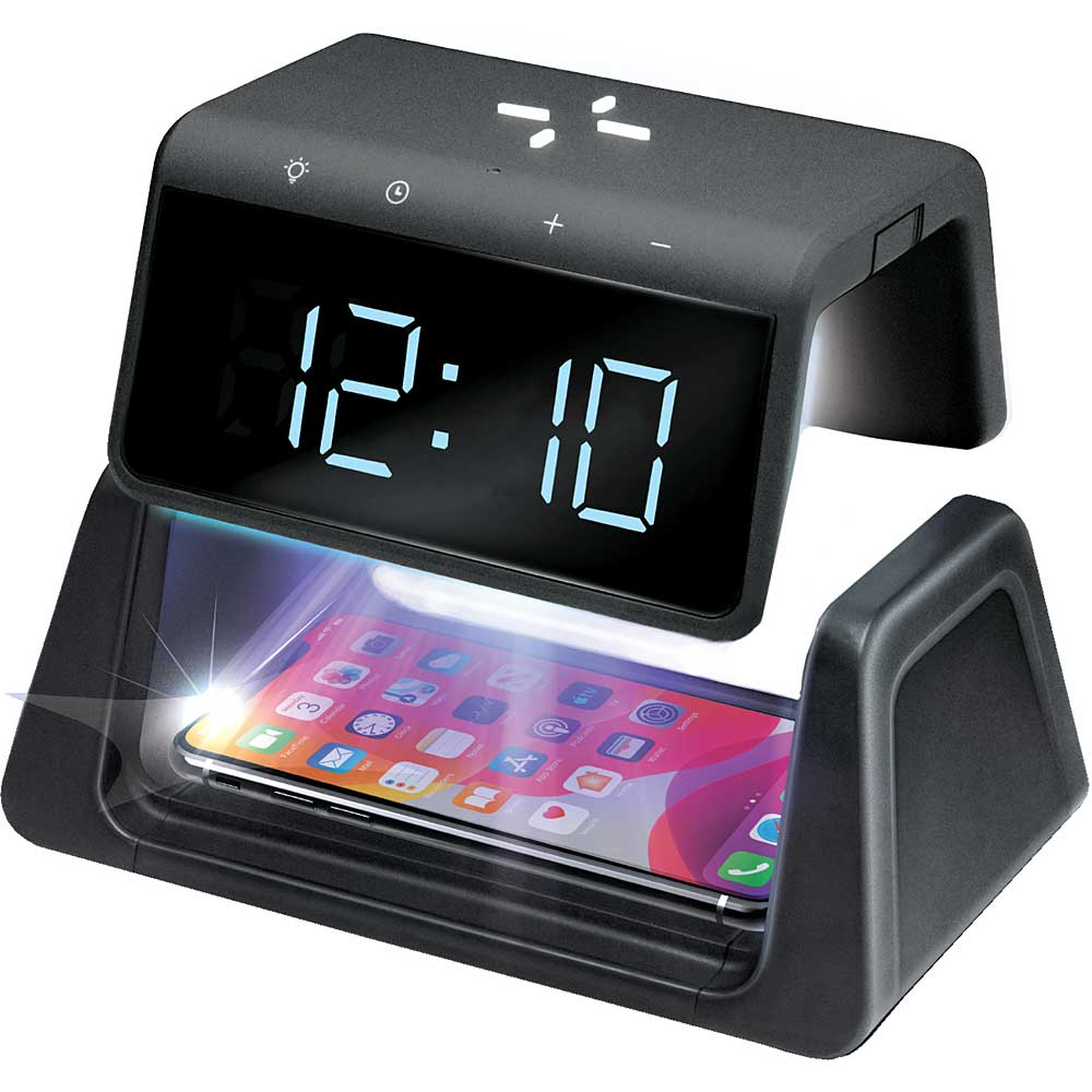 FirstHealth UV-C Sanitizing Clock with Wireless Charging and USB Port
