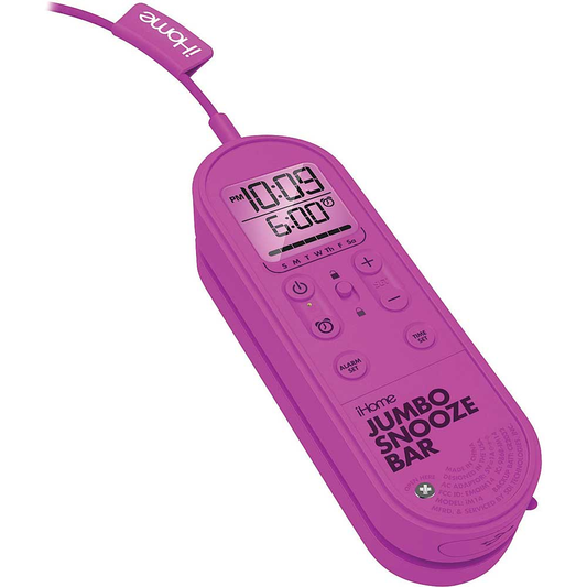 iHome Jumbo Snooze Bar Alarm Clock w/USB Charging, Pink
