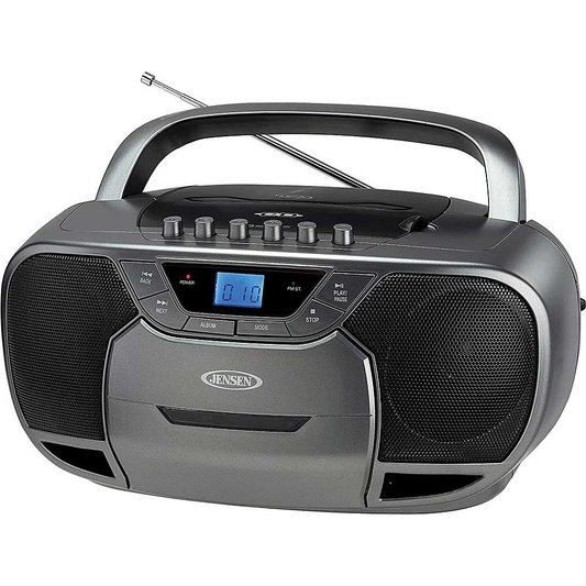 JENSEN Bluetooth Boombox CD Cassette Recorder AM/FM, Graphite