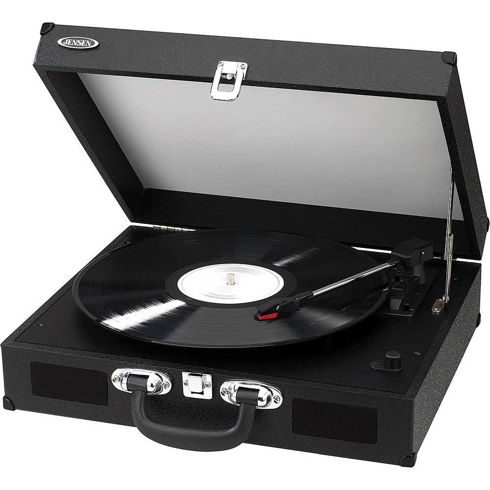 Jensen Portable 3-Speed Stereo Turntable with Speakers, Black