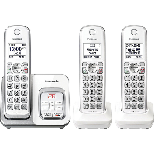 Panasonic Expandable Cordless Phone with Call Block and Answering Machine, 3 Handsets