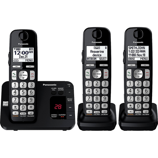 Panasonic DECT 6.0 Expandable Cordless Phone System with Digital Answering System, 3 Handsets