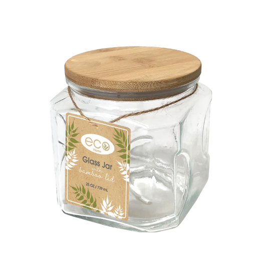 Square Glass Container with Bamboo lid 25 Ounce