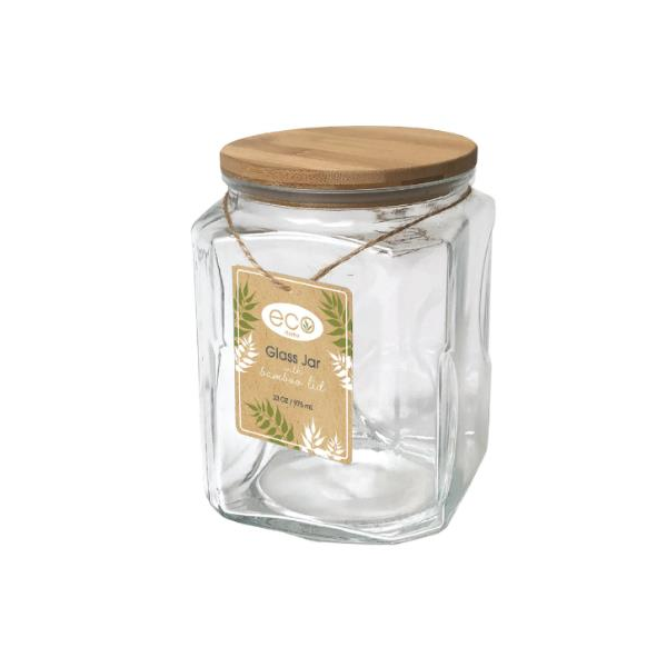 Square Glass Container with Bamboo lid 33 Ounce