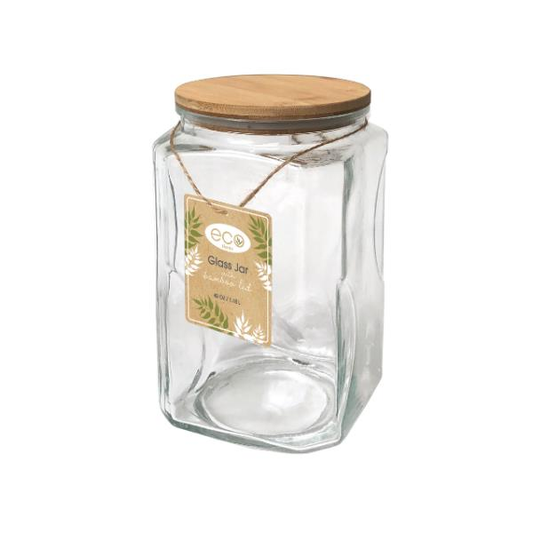 Square Glass Container with Bamboo lid 40 Ounce