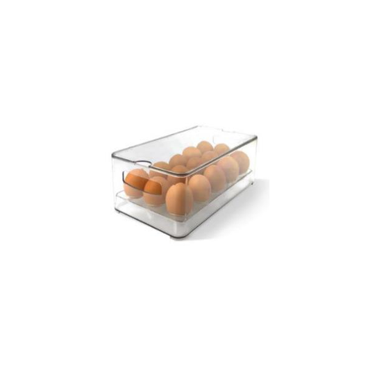 Space Saver Fridge Bin Egg Holder with Lid Stackable Holds up to 15 Eggs W Removable Tray