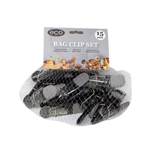 15 PC MAGNETIC BAG CLIPS - BLACK/LIGHT GRAY/DARK GRAY 