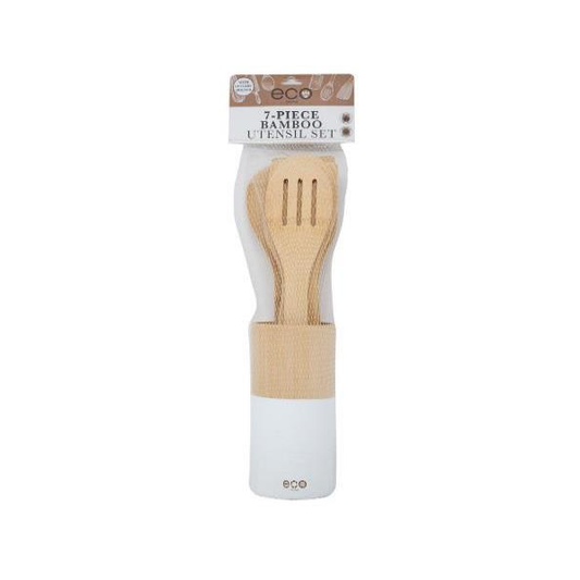 7 PC BAMBOO UTENSIL SET WITH UTENSIL CUP