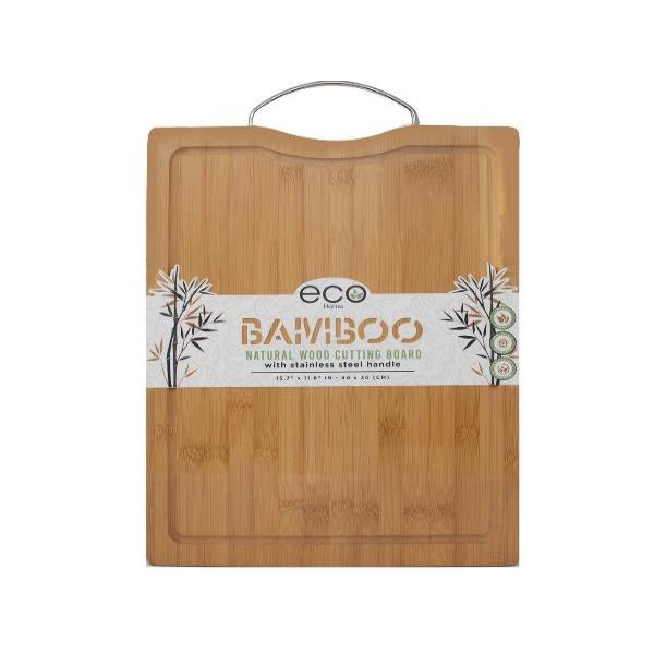 BAMBOO CUTTING BOARD WITH STAINLESS STEEL HANDLE - 15.7 X 11.8 IN 