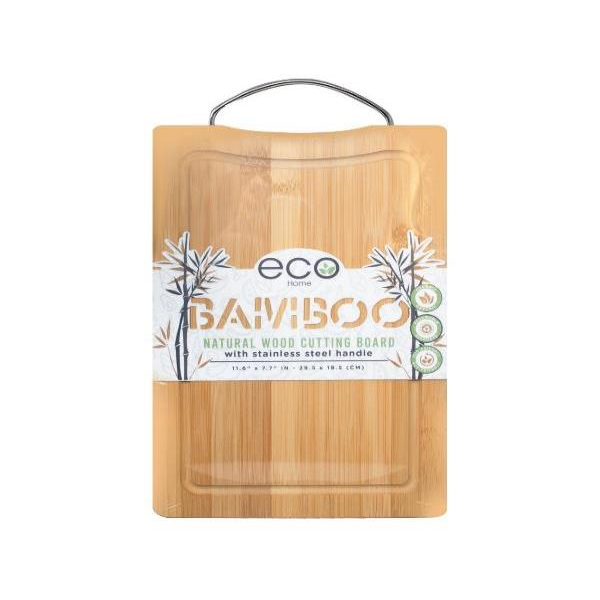 BAMBOO CUTTING BOARD WITH STAINLESS STEEL HANDLE - 11.6 X 7.7 IN