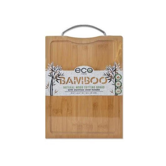 BAMBOO CUTTING BOARD WITH STAINLESS STEEL HANDLE - 13.4 X 9.4 IN 