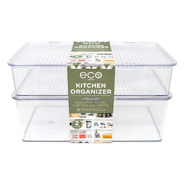 2 PC KITCHEN ORGANIZER WITH HINGED LID 10.75 X 6.5 X 2.4 & 10.75 X 6.5 X 3.7