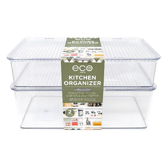 2 PC KITCHEN ORGANIZER WITH HINGED LID 10.75 X 6.5 X 2.4 & 10.75 X 6.5 X 3.7